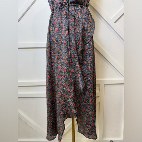Avec Les Filles Blue and Red Floral Faux Wrap Midi Halter Dress Size XS - Picture 5 of 15
